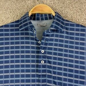 Collars & Co Mens M Blue Plaid Polo Shirt Short Sleeve Collar Polyester Career